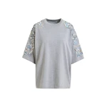 Essentiel Antwerp Grey Cotton T-Shirt With Sequin And Bead Embellishments - Essentiel Antwerp Tops - Colorful Belgian Design - Shop at Coveti