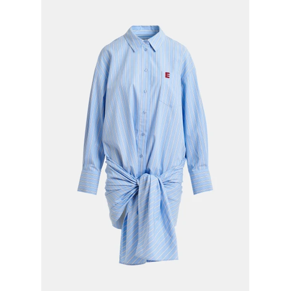 Essentiel Antwerp Light Blue And White Oversized Cotton Shirt With Transformable Tie Detail, view 2
