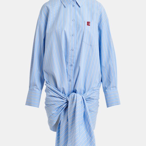 Essentiel Antwerp Light Blue And White Oversized Cotton Shirt With Transformable Tie Detail - Essentiel Antwerp Tops - Colorful Belgian Design - Shop at Coveti