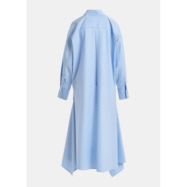Essentiel Antwerp Light Blue And White Oversized Cotton Shirt With Transformable Tie Detail, view 3