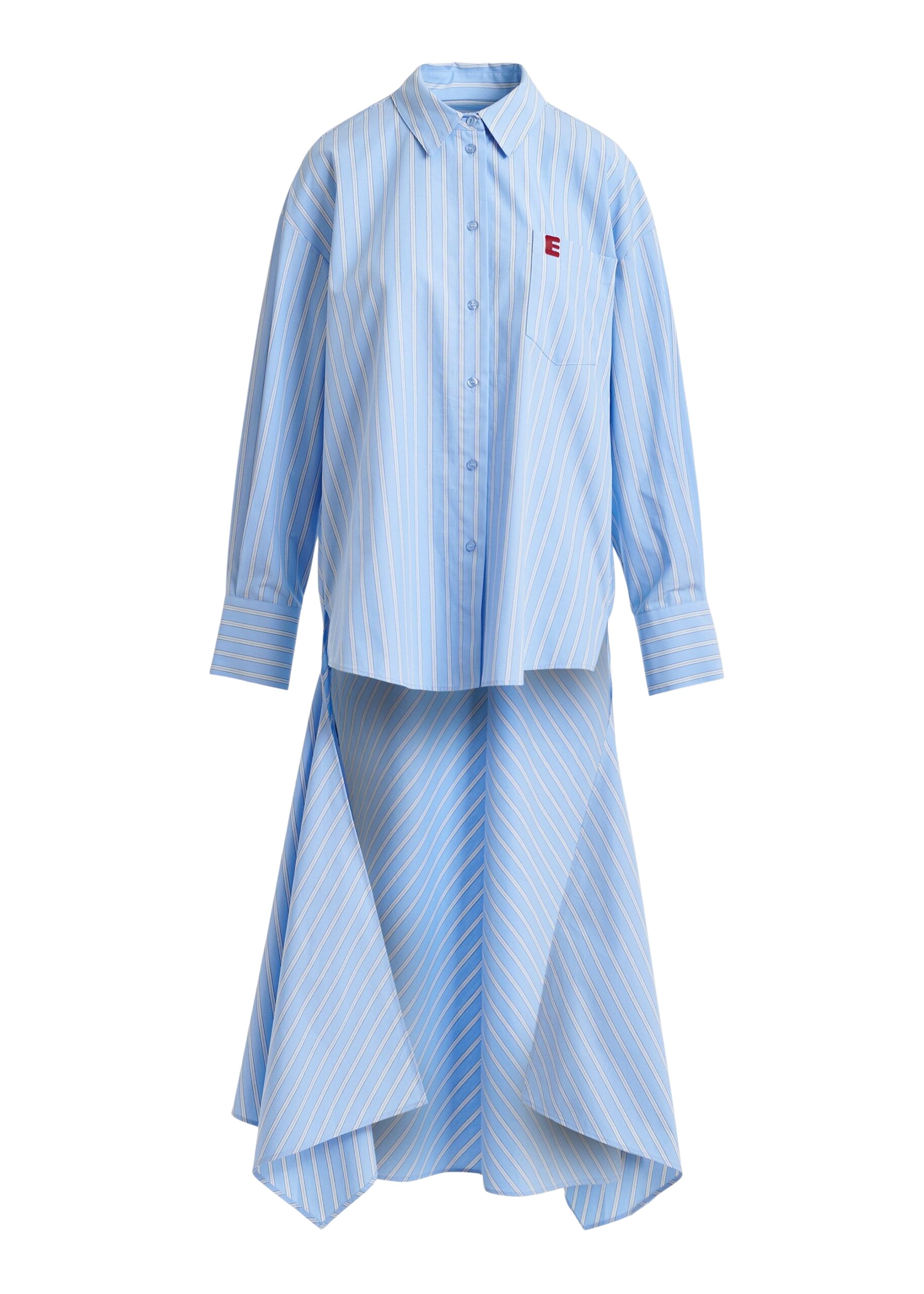 Essentiel Antwerp Light Blue And White Oversized Cotton Shirt With Transformable Tie Detail - Essentiel Antwerp Tops - Colorful Belgian Design - Shop at Coveti