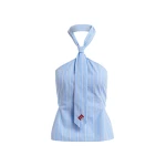 Essentiel Antwerp Light Blue And White Striped Halterneck Cotton Top With Tie Detail - Essentiel Antwerp Tops - Colorful Belgian Design - Shop at Coveti