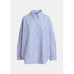 Essentiel Antwerp Light Blue And White Striped Oversized Shirt With Stud Embellishments - Essentiel Antwerp Tops - Colorful Belgian Design - Shop at Coveti