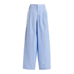 Essentiel Antwerp Light Blue And White Tapered-Leg Cotton Pants With Detachable Pearl Belt - Essentiel Antwerp Pants - Colorful Belgian Design - Shop at Coveti