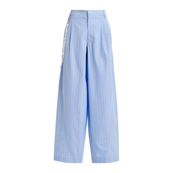 Essentiel Antwerp Light Blue And White Tapered-Leg Cotton Pants With Detachable Pearl Belt - Essentiel Antwerp Pants - Colorful Belgian Design - Shop at Coveti