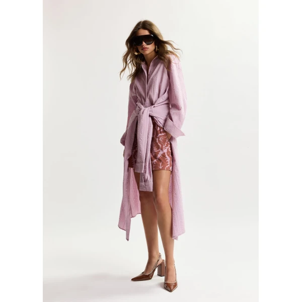 Essentiel Antwerp Light Pink Cotton Shirt Dress With Faux-Sleeve Detailing, view 2