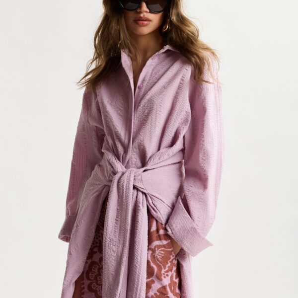 Essentiel Antwerp Light Pink Cotton Shirt Dress With Faux-Sleeve Detailing - Essentiel Antwerp Dresses - Colorful Belgian Design - Shop at Coveti