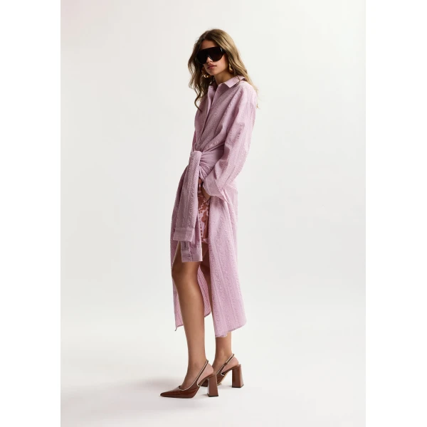 Essentiel Antwerp Light Pink Cotton Shirt Dress With Faux-Sleeve Detailing, view 4