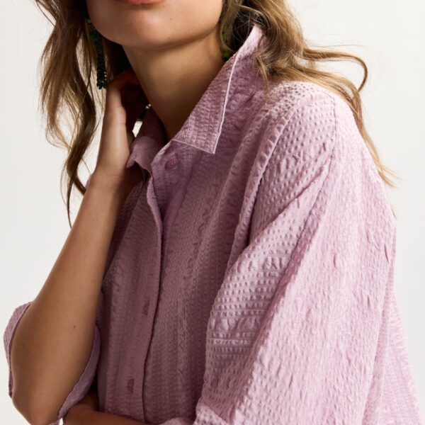 Essentiel Antwerp Light Pink Peplum Cotton Shirt With Contrasting Collar - Essentiel Antwerp Tops - Colorful Belgian Design - Shop at Coveti