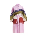 Essentiel Antwerp Lilac And Multicolor Oversized Cotton Shirt Dress With Placed Stripe Print - Essentiel Antwerp Dresses - Colorful Belgian Design - Shop at Coveti