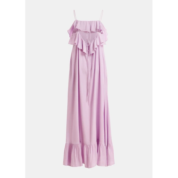 Essentiel Antwerp Lilac Maxi Dress With Ruffled Neckline And Tie-Back Detail, view 2