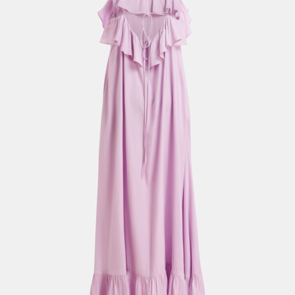 Essentiel Antwerp Lilac Maxi Dress With Ruffled Neckline And Tie-Back Detail - Essentiel Antwerp Dresses - Colorful Belgian Design - Shop at Coveti