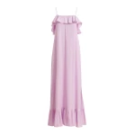Essentiel Antwerp Lilac Maxi Dress With Ruffled Neckline And Tie-Back Detail - Essentiel Antwerp Dresses - Colorful Belgian Design - Shop at Coveti