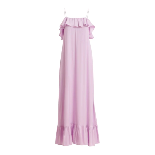 Essentiel Antwerp Lilac Maxi Dress With Ruffled Neckline And Tie-Back Detail - Essentiel Antwerp Dresses - Colorful Belgian Design - Shop at Coveti