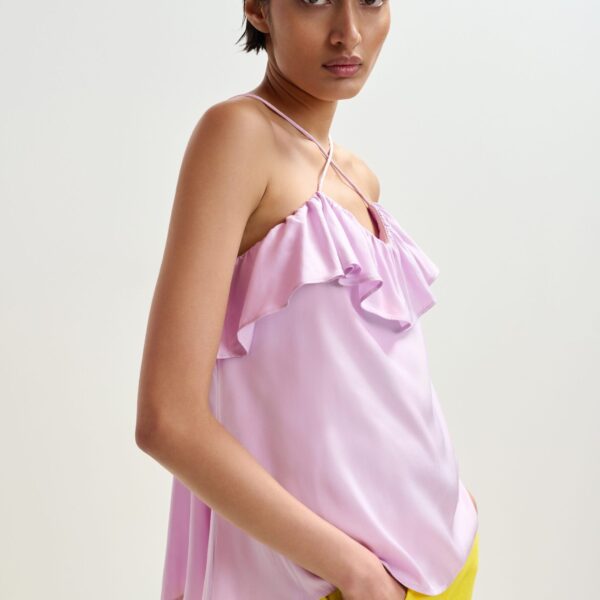 Essentiel Antwerp Lilac Ruffled Camisole Top With Tie-Back Detail - Essentiel Antwerp Tops - Colorful Belgian Design - Shop at Coveti
