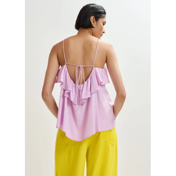 Essentiel Antwerp Lilac Ruffled Camisole Top With Tie-Back Detail, view 5