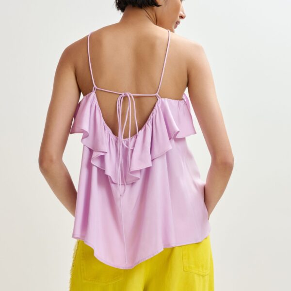 Essentiel Antwerp Lilac Ruffled Camisole Top With Tie-Back Detail - Essentiel Antwerp Tops - Colorful Belgian Design - Shop at Coveti