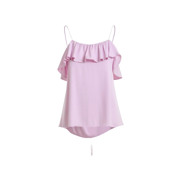 Essentiel Antwerp Lilac Ruffled Camisole Top With Tie-Back Detail - Essentiel Antwerp Tops - Colorful Belgian Design - Shop at Coveti