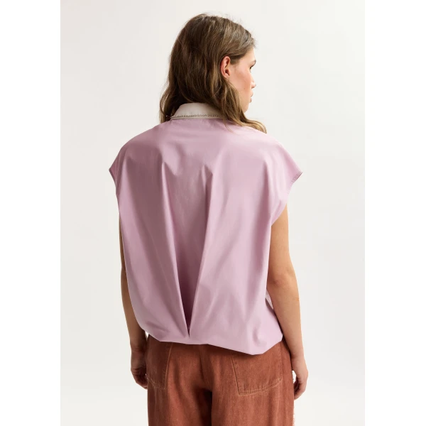 Essentiel Antwerp Lilac Sleeveless Cotton Shirt With Embellished Collar, view 5