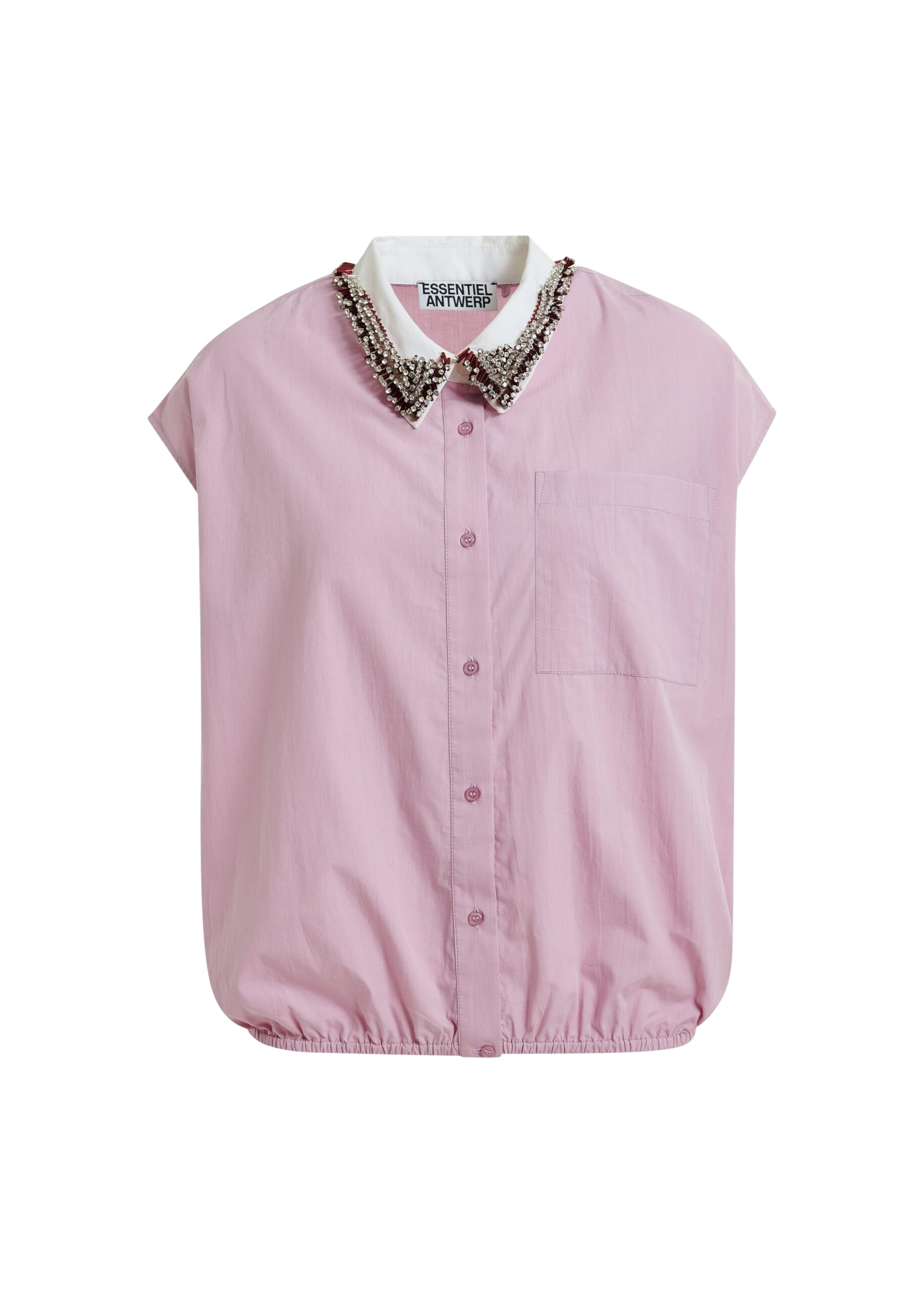 Essentiel Antwerp Lilac Sleeveless Cotton Shirt With Embellished Collar - Essentiel Antwerp Tops - Colorful Belgian Design - Shop at Coveti