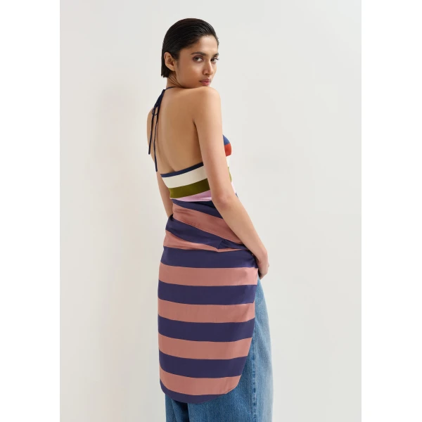 Essentiel Antwerp Navy And Multicolor Striped Halterneck Knit Top, view 4