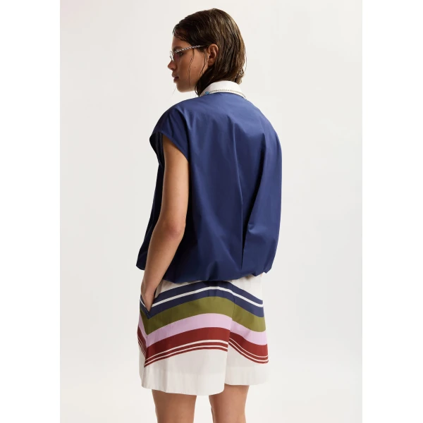 Essentiel Antwerp Navy Sleeveless Cotton Shirt With Embellished Collar, view 3
