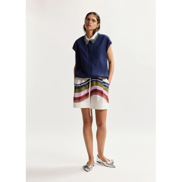 Essentiel Antwerp Navy Sleeveless Cotton Shirt With Embellished Collar, view 5