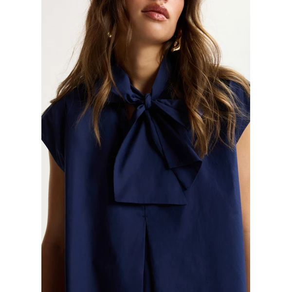 Essentiel Antwerp Navy Sleeveless Top With Tie Neckline, view 3