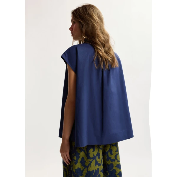 Essentiel Antwerp Navy Sleeveless Top With Tie Neckline, view 4
