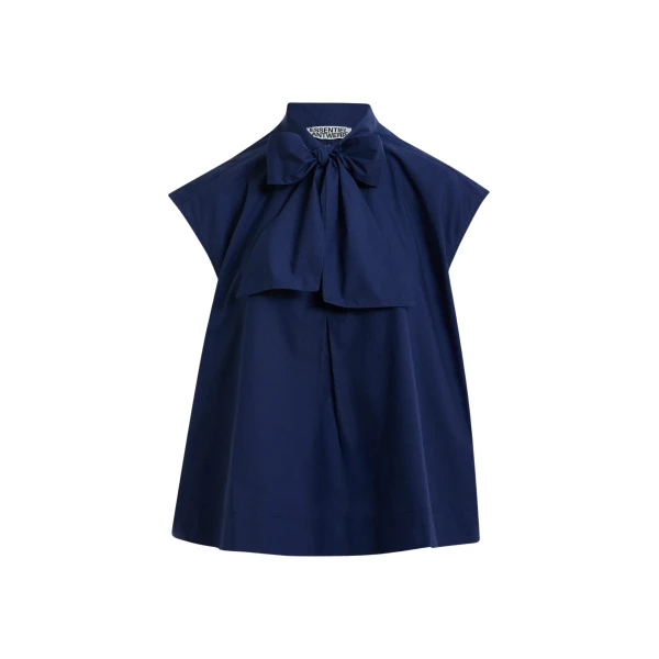 Essentiel Antwerp Navy Sleeveless Top With Tie Neckline - Essentiel Antwerp Tops - Colorful Belgian Design - Shop at Coveti
