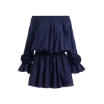Essentiel Antwerp Navy Strapless Cotton Mini Dress With Rosette Details - Essentiel Antwerp Dresses - Colorful Belgian Design - Shop at Coveti