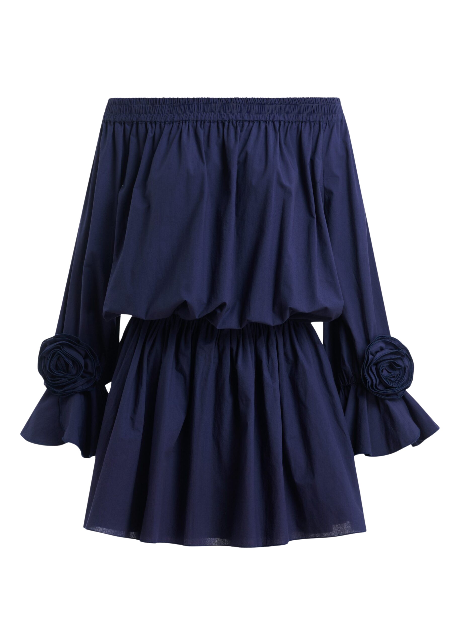 Essentiel Antwerp Navy Strapless Cotton Mini Dress With Rosette Details - Essentiel Antwerp Dresses - Colorful Belgian Design - Shop at Coveti
