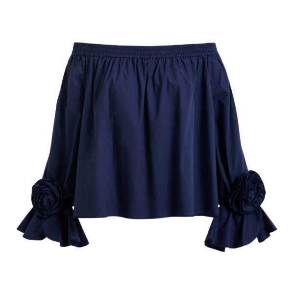 Essentiel Antwerp Navy Strapless Cotton Top With Rosette Details - Essentiel Antwerp Tops - Colorful Belgian Design - Shop at Coveti