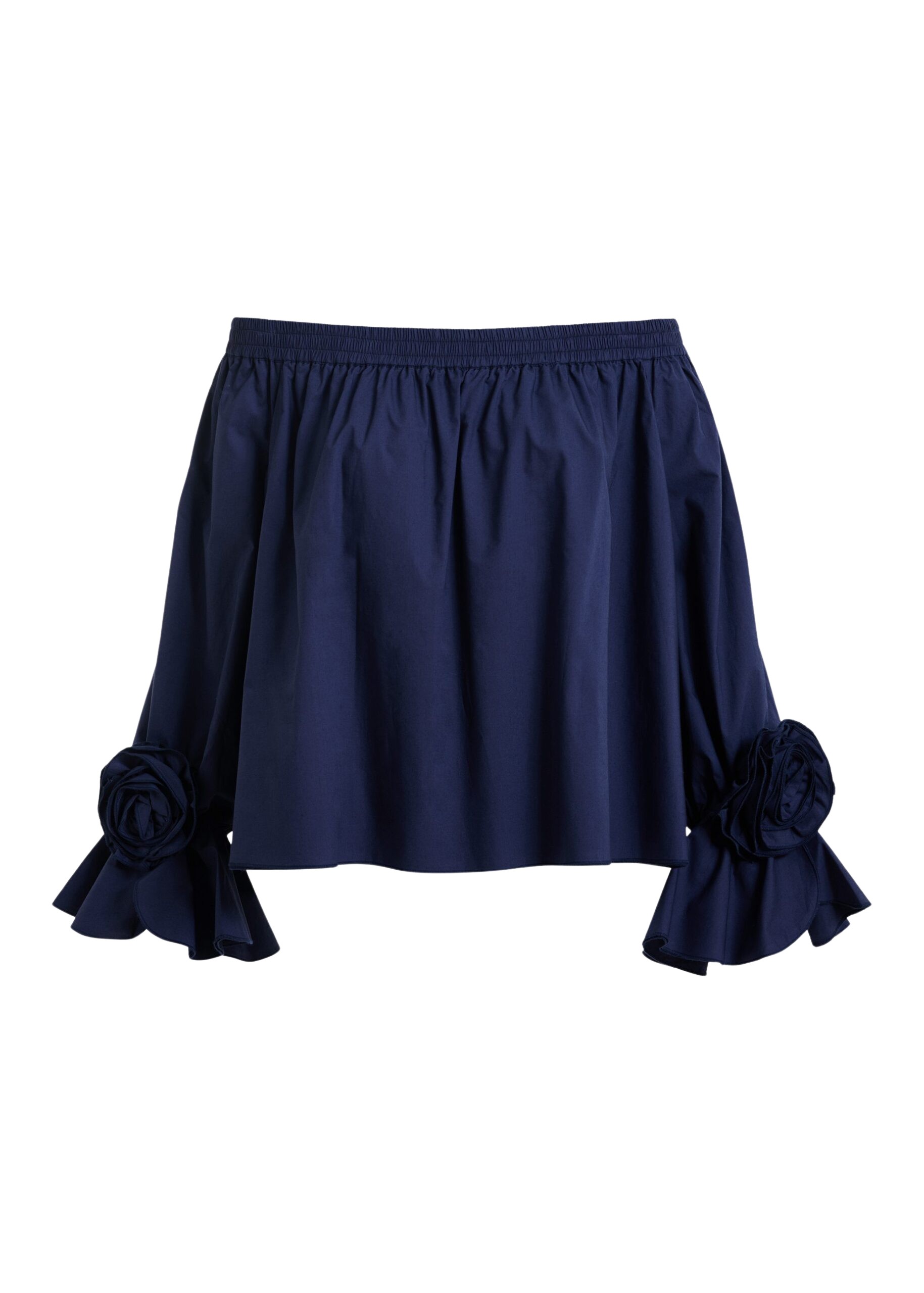 Essentiel Antwerp Navy Strapless Cotton Top With Rosette Details - Essentiel Antwerp Tops - Colorful Belgian Design - Shop at Coveti