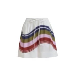 Essentiel Antwerp Off-White And Multicolor Cotton Shorts With Placed Stripe Print - Essentiel Antwerp Shorts - Colorful Belgian Design - Shop at Coveti