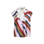 Essentiel Antwerp Off-White And Multicolor Graphic Sleeveless Top With Tie Neckline - Essentiel Antwerp Tops - Colorful Belgian Design - Shop at Coveti