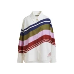 Essentiel Antwerp Off-White And Multicolor Oversized Cotton Shirt With Placed Stripe Print - Essentiel Antwerp Tops - Colorful Belgian Design - Shop at Coveti