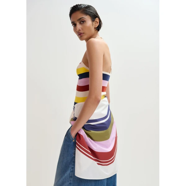 Essentiel Antwerp Off-White And Multicolor Striped Halterneck Knit Top, view 3
