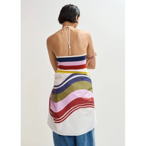 Essentiel Antwerp Off-White And Multicolor Striped Halterneck Knit Top, view 4