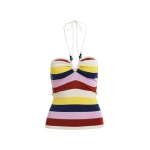 Essentiel Antwerp Off-White And Multicolor Striped Halterneck Knit Top - Essentiel Antwerp Tops - Colorful Belgian Design - Shop at Coveti
