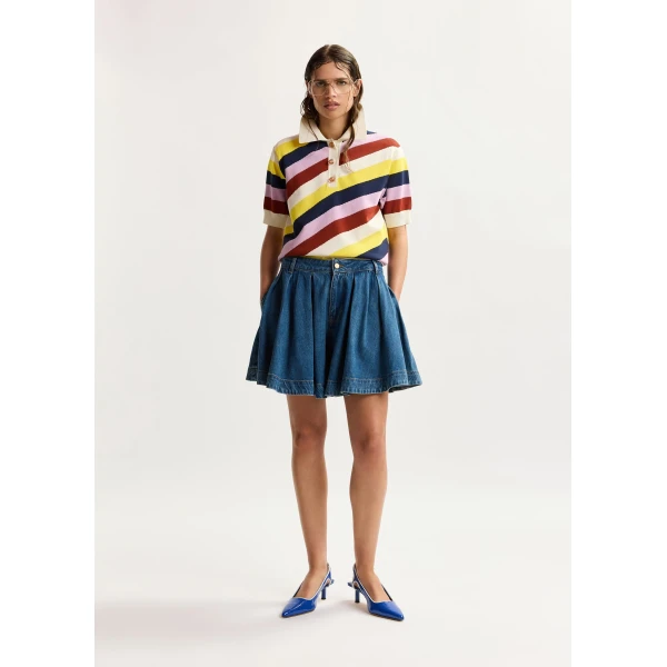 Essentiel Antwerp Off-White And Multicolor Striped Knit Polo With Constrasting Buttons, view 4