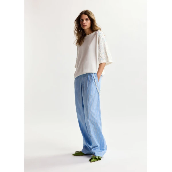 Essentiel Antwerp Off-White Cotton T-Shirt With Sequin And Bead Embellishments Top, view 5