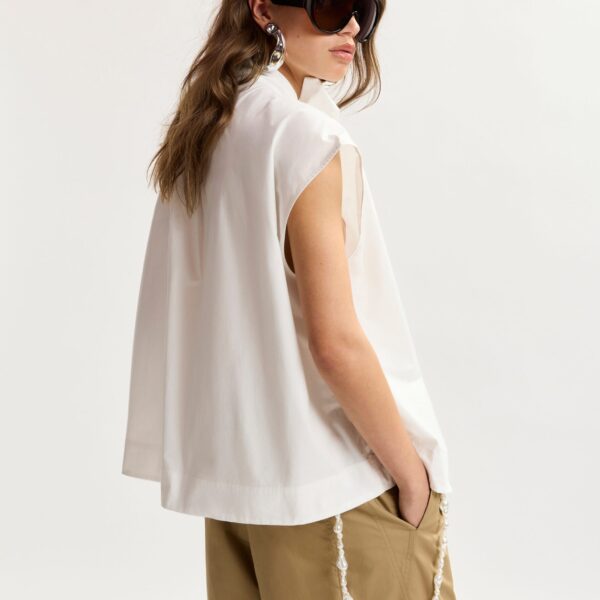 Essentiel Antwerp Off-White Sleeveless Top With Tie Neckline - Essentiel Antwerp Tops - Colorful Belgian Design - Shop at Coveti