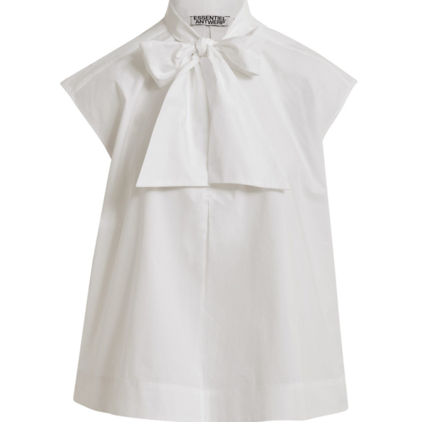 Essentiel Antwerp Off-White Sleeveless Top With Tie Neckline - Essentiel Antwerp Tops - Colorful Belgian Design - Shop at Coveti