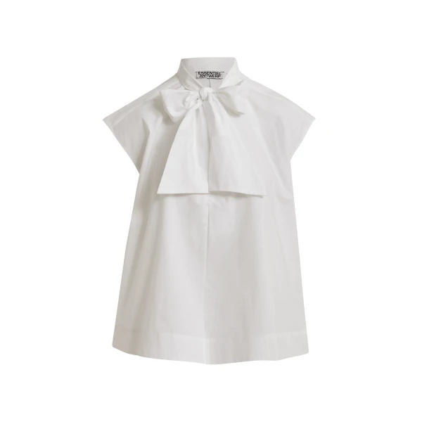 Essentiel Antwerp Off-White Sleeveless Top With Tie Neckline - Essentiel Antwerp Tops - Colorful Belgian Design - Shop at Coveti