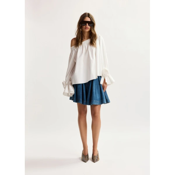 Essentiel Antwerp Off-White Strapless Cotton Top With Rosette Details, view 2