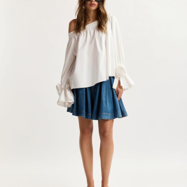 Essentiel Antwerp Off-White Strapless Cotton Top With Rosette Details - Essentiel Antwerp Tops - Colorful Belgian Design - Shop at Coveti