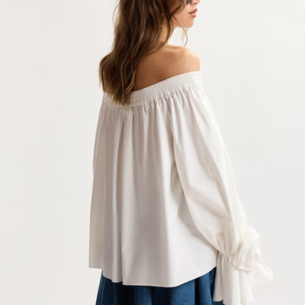 Essentiel Antwerp Off-White Strapless Cotton Top With Rosette Details - Essentiel Antwerp Tops - Colorful Belgian Design - Shop at Coveti