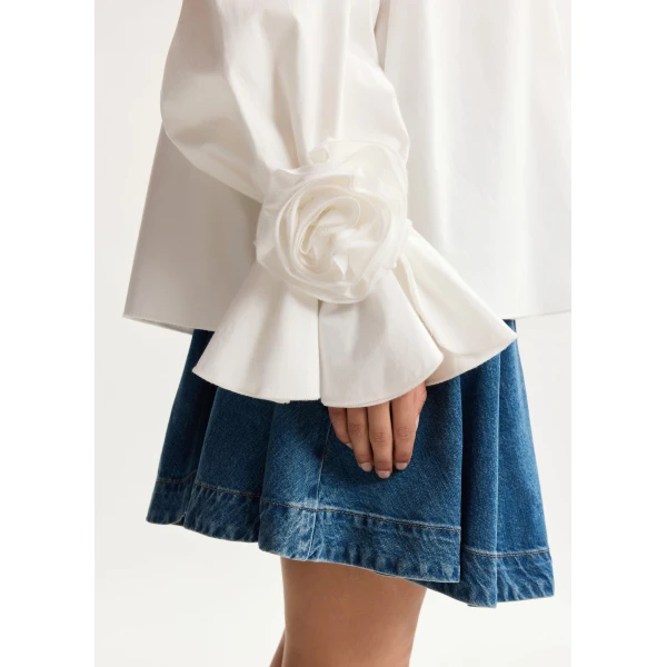 Essentiel Antwerp Off-White Strapless Cotton Top With Rosette Details, view 5