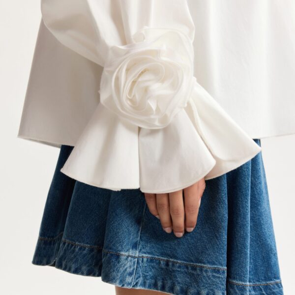 Essentiel Antwerp Off-White Strapless Cotton Top With Rosette Details - Essentiel Antwerp Tops - Colorful Belgian Design - Shop at Coveti